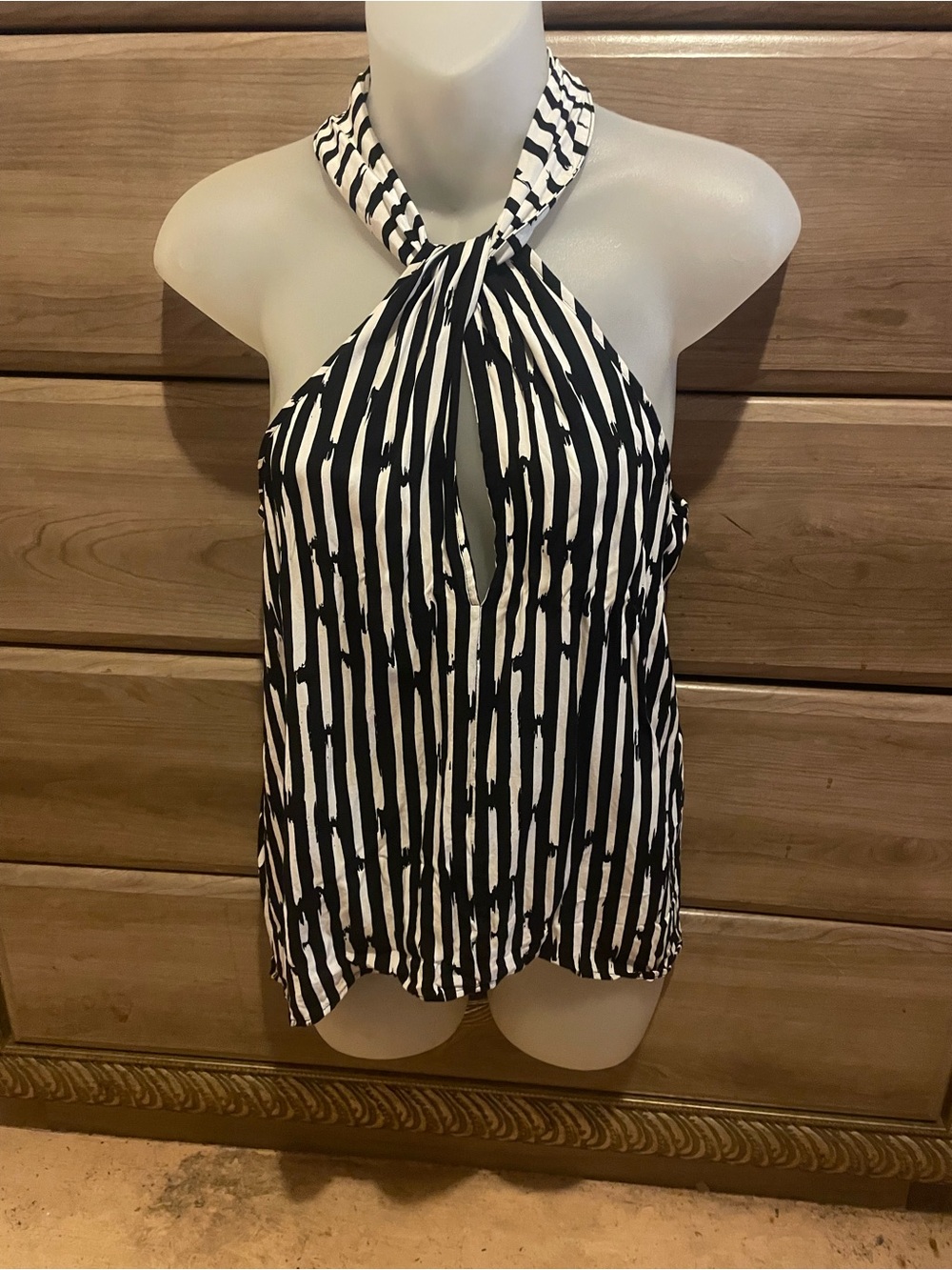 VENUS Black & White Halter Keyhole Striped Camisole